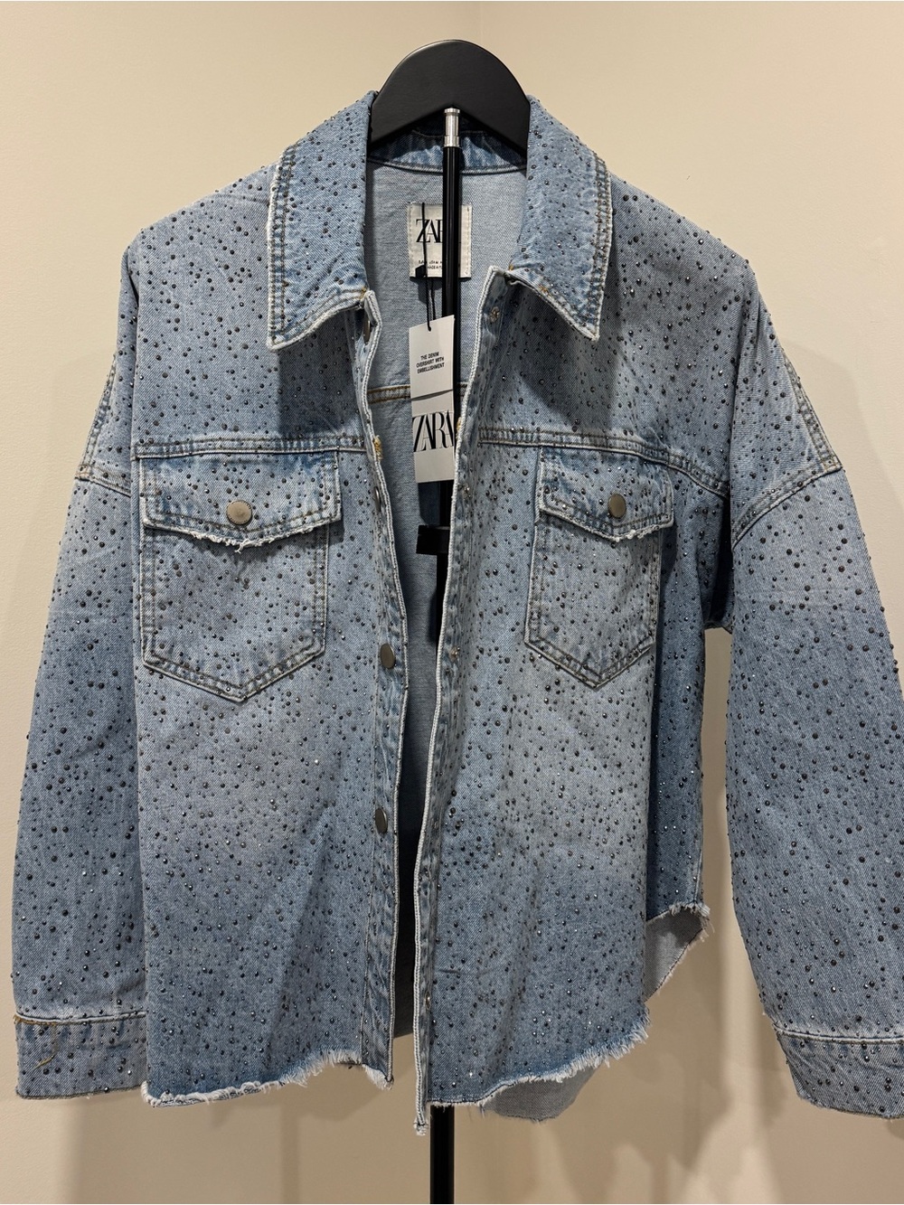 Zara Speckled Strass Blue Denim Jacket